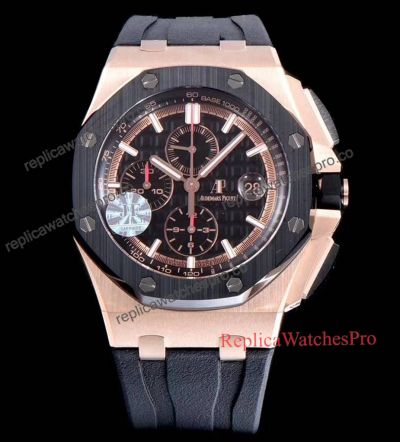 Audemars Piguet JF Factory Replica Watches Royal Oak Offshore Rose Gold Case Black Rubber Band 